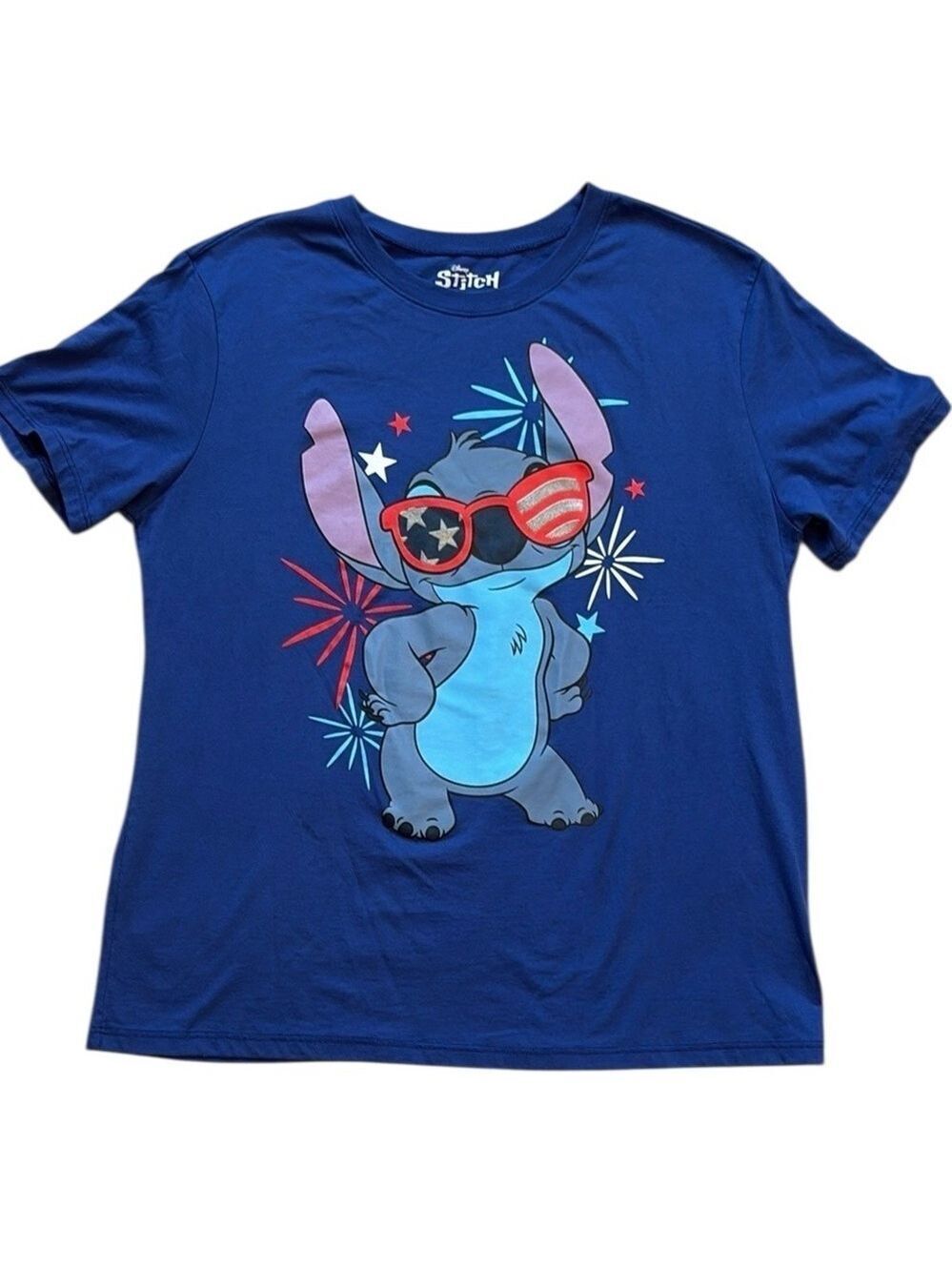 Disney Stitch Tee Short Sleeve 4th of July Blue Multi Size M - Picture 5 of 5